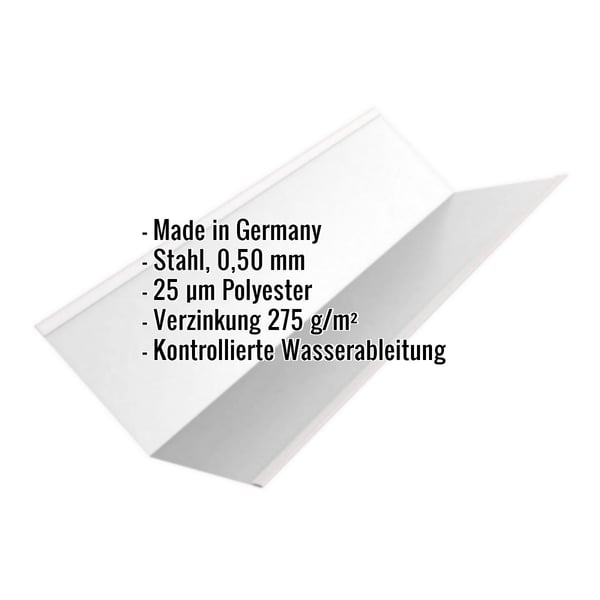 Kehlblech aus Stahl, 0,50 mm, lichtgrau, mit eingeblendeten Eckdaten und Polyesterbeschichtung