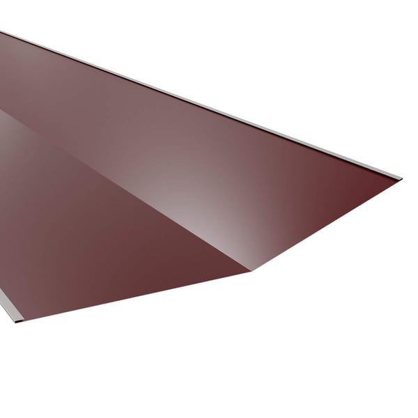Kehlblech Weinrot RAL 3005, 0,50 mm Stahl, Detailansicht der V-Form mit 25 µm Polyesterbeschichtung