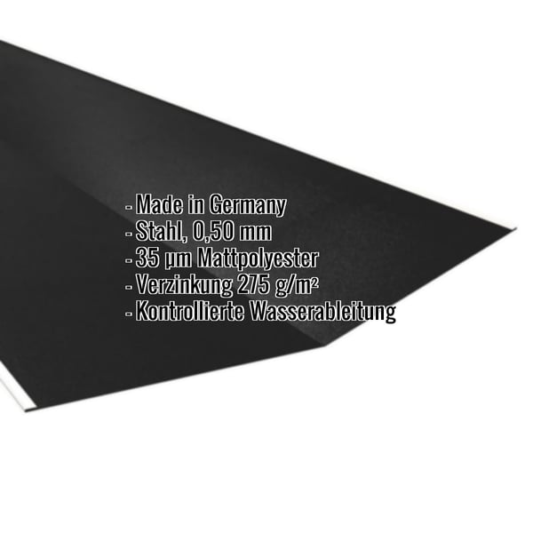 Kehlblech Stahl 0,50 mm Schwarz Mattpolyester mit eingeblendeten Eckdaten