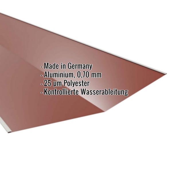 Kehlblech Aluminium 0,70 mm Rotbraun mit eingeblendeten Eckdaten