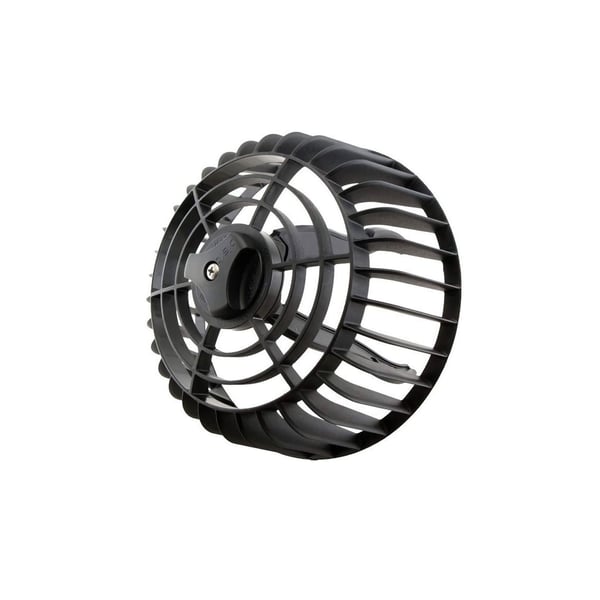 Kiesfangkorb aus schwarzem PVC von DACHPROTECT, Seitenansicht mit Lamellenstruktur