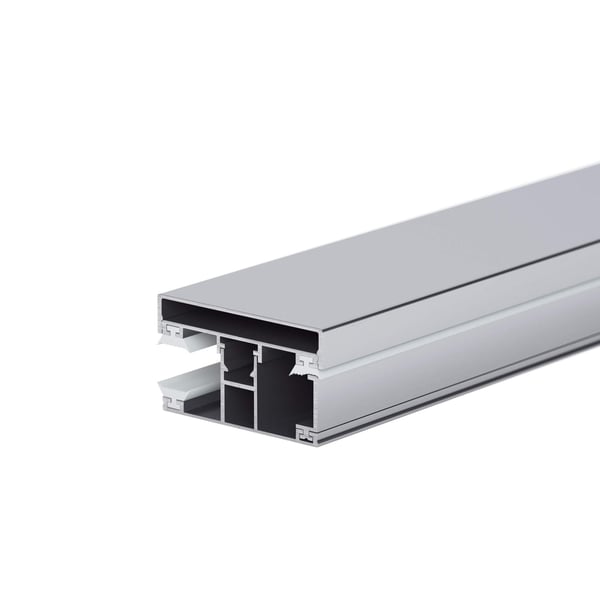 Klemmdeckel aus blankem Aluminium, Schnittansicht mit Hohlkammern und Befestigungsnuten