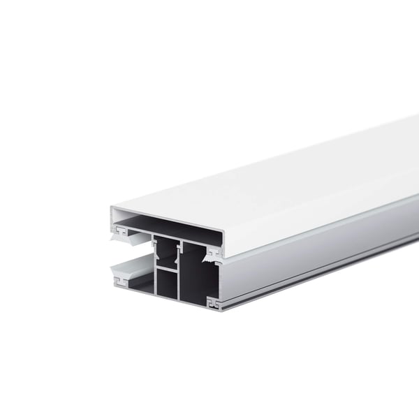 Weißer Klemmdeckel auf Aluminium DUO Profil, Schnittansicht von der Seite