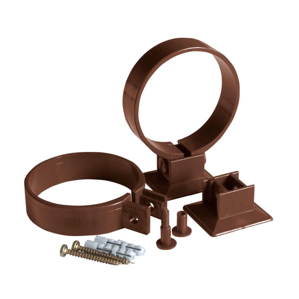 Braune PVC Fallrohrschellen und Befestigungsmaterial von Plastmo