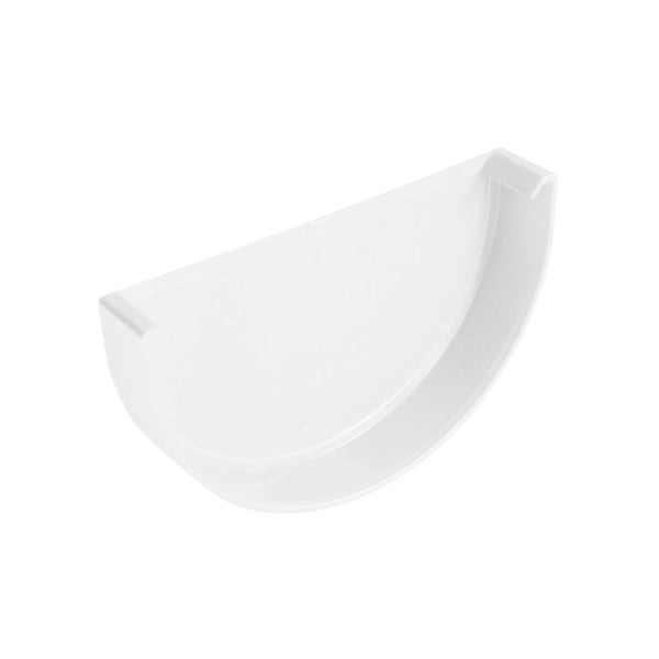 Weiße Plastmo PVC Dachrinnen Endkappe, halbrunde Form, freigestellt