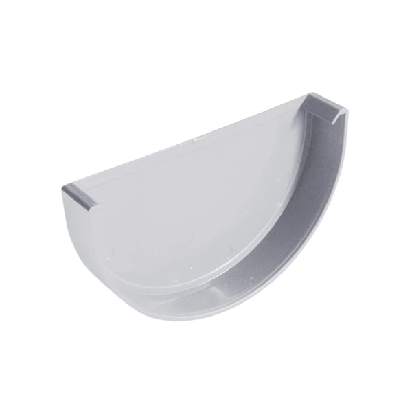 Graues PVC Dachrinnen Endstueck von Plastmo, halbrunde Form