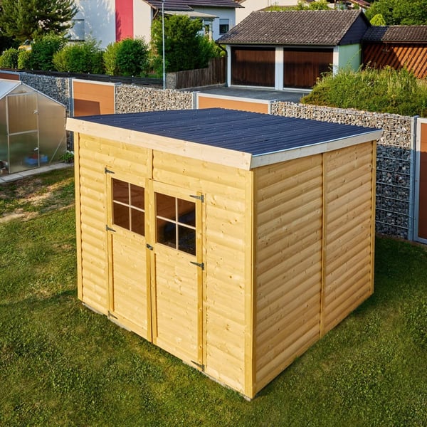 Scobanit light Kunststoff Profilplatte 76/18, schwarz auf einem Gartenhausdach verlegt