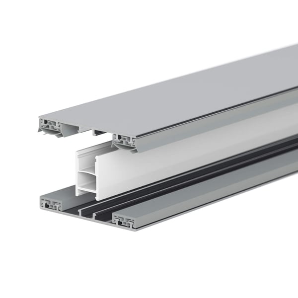 Mendiger Mittelprofil 10 mm aus blankem Aluminium und Kunststoff, Detail der Profilstruktur