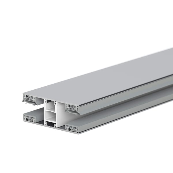 Mendiger Mittelprofil 10 mm aus blankem Aluminium und Kunststoff, Schnittansicht mit Hohlkammern und Dichtungen