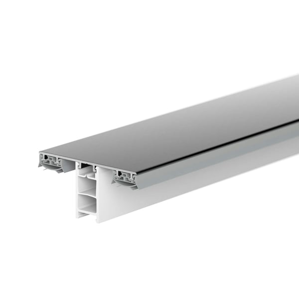 Mendiger Mittelprofil aus dunkelgrauem Aluminium und weissem Kunststoff, Hauptansicht