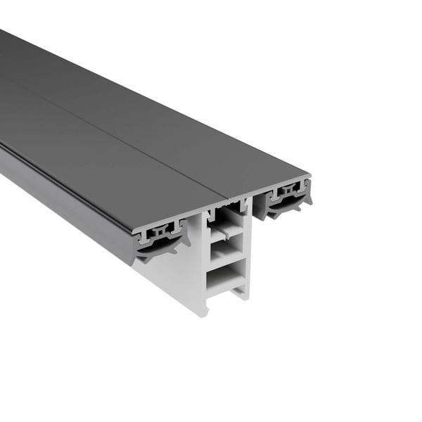 Mendiger Mittelprofil 16 mm, dunkelgraues Aluminium mit weissem Kunststoff-Unterbau, Detailansicht