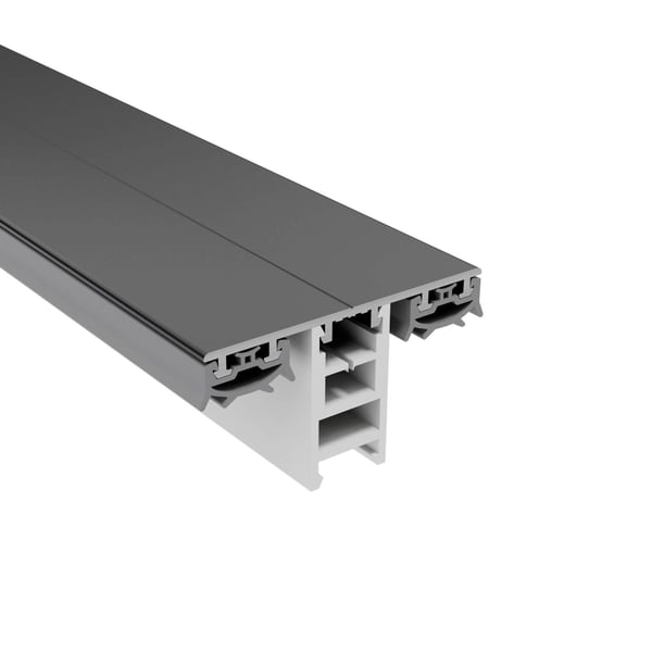 Mendiger Mittelprofil 16 mm, dunkelgraues Aluminium und weisser Kunststoff, Schnittansicht