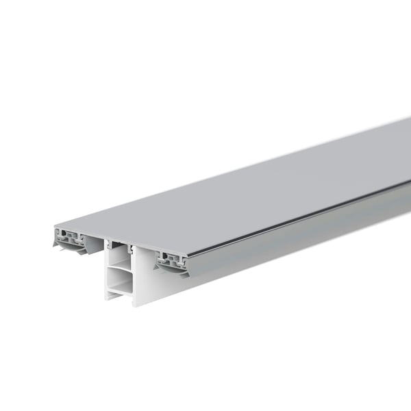 Mendiger Mittelprofil aus blankem Aluminium und weissem Kunststoff, Seitenansicht