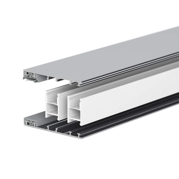 Mendiger Randprofil 10 mm, Aluminium und Kunststoff blank, zerlegter Querschnitt
