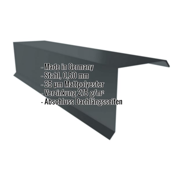Ortgangwinkel aus Stahl, Anthrazitgrau RAL 7016, 0,50 mm, mit eingeblendeten Eckdaten
