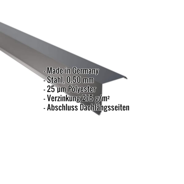 Ortgangwinkel Anthrazitgrau RAL 7016, 0,50 mm Stahl, mit eingeblendeten Eckdaten