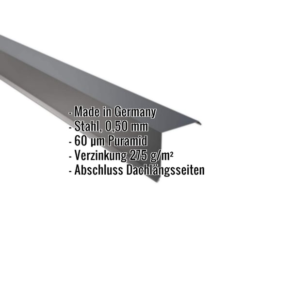Ortgangwinkel Anthrazitgrau 0,50 mm Stahl mit 60 µm Puramid Beschichtung, Eckdaten eingeblendet