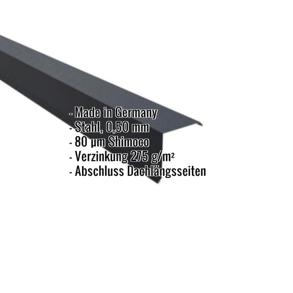 Ortgangwinkel Anthrazitgrau, Stahl 0,50 mm, 80 µm Shimoco Beschichtung, mit eingeblendeten Eckdaten