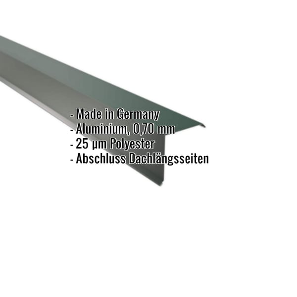 Ortgangwinkel Aluminium Moosgrün, 0,70 mm, mit eingeblendeten Eckdaten
