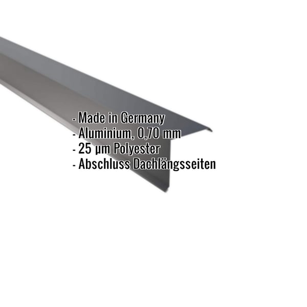 Ortgangwinkel Aluminium Anthrazitgrau, 0,70 mm, Polyesterbeschichtung, mit eingeblendeten Eckdaten