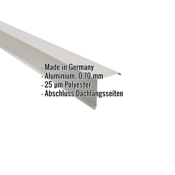 Ortgangwinkel Aluminium Weißaluminium (RAL 9006) mit 25 µm Polyesterbeschichtung, Eckdaten eingeblendet