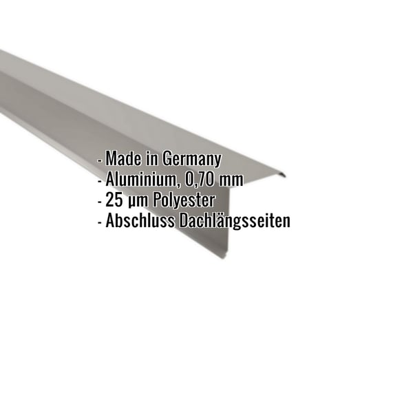 Ortgangwinkel Graualuminium mit 0,70 mm Aluminium und 25 µm Polyesterbeschichtung, Eckdaten eingeblendet