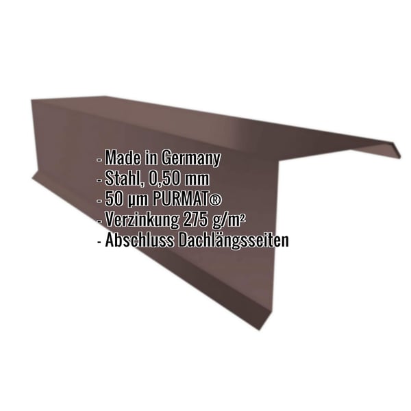 Ortgangwinkel Schokoladenbraun RAL 8017, 0,50 mm Stahl, mit eingeblendeten Eckdaten