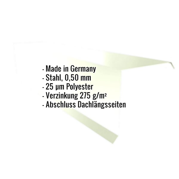 Ortgangwinkel Stahl 0,50 mm Grauweiß mit eingeblendeten Eckdaten