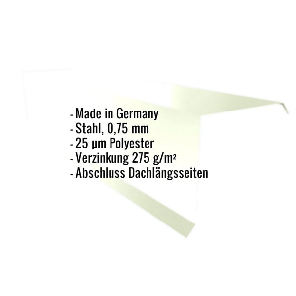 Ortgangwinkel Stahl 0,75 mm Grauweiß mit eingeblendeten Eckdaten Made in Germany, Polyesterbeschichtung