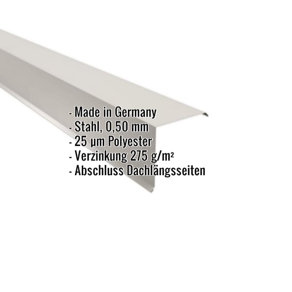 Ortgangwinkel 15x15 cm Stahl Grauweiß RAL 9002, 0,50 mm, mit Polyesterbeschichtung, Eckdaten eingeblendet