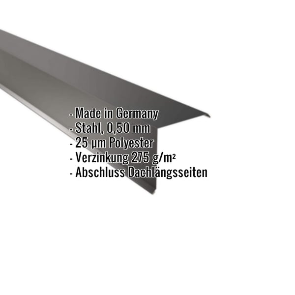 Ortgangwinkel Tiefschwarz RAL 9005 aus Stahl 0,50 mm, mit eingeblendeten Eckdaten
