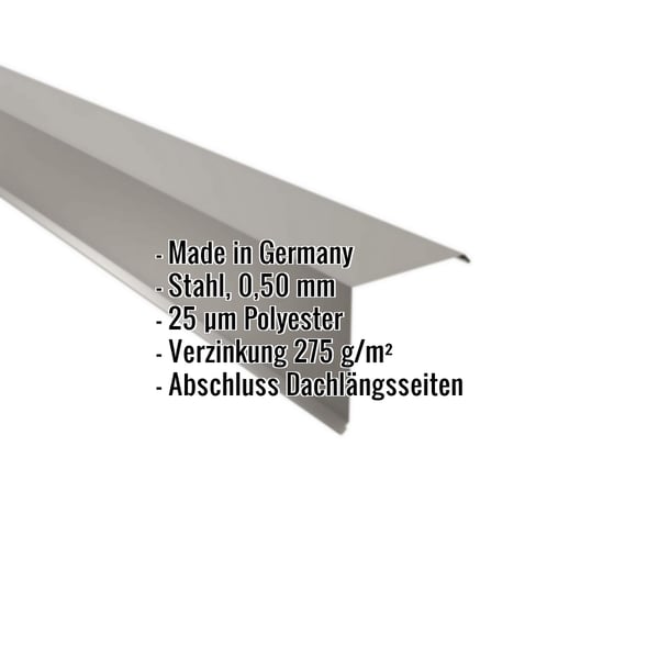 Ortgangwinkel aus Stahl 0,50 mm Graualuminium mit eingeblendeten Eckdaten