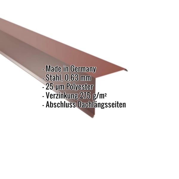Ortgangwinkel aus Stahl, 0,63 mm, rotbraun RAL 8012, mit eingeblendeten Eckdaten