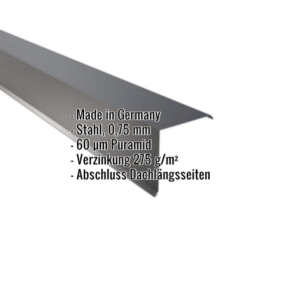 Ortgangwinkel 15x15 cm Anthrazitgrau, Stahl 0,75 mm, 60 µm Puramid Beschichtung, mit eingeblendeten Eckdaten
