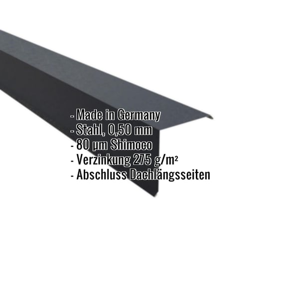 Ortgangwinkel Anthrazitgrau, 0,50 mm Stahl, Shimoco Beschichtung, mit eingeblendeten Eckdaten