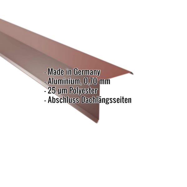 Ortgangwinkel Aluminium rotbraun, 0,70 mm, Polyesterbeschichtung, mit eingeblendeten Eckdaten