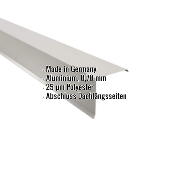 Ortgangwinkel Aluminium Weißaluminium (RAL 9006) mit eingeblendeten Eckdaten