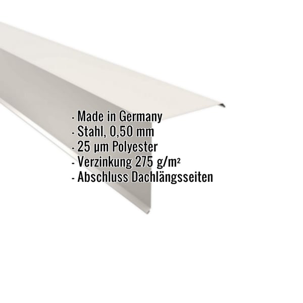 Ortgangwinkel aus Stahl, 0,50 mm, Reinweiß, mit eingeblendeten Eckdaten