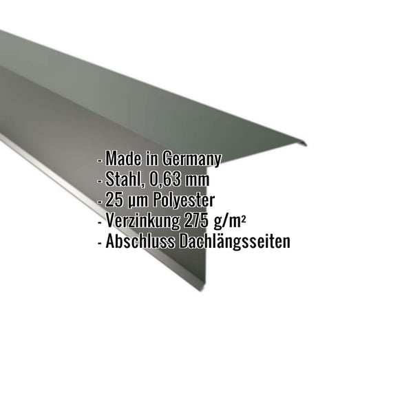 Ortgangwinkel aus Stahl in Chromoxidgrün, 0,63 mm Stärke, mit eingeblendeten Eckdaten
