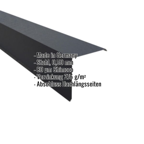 Ortgangwinkel Anthrazitgrau RAL 7016 aus Stahl 0,50 mm mit 80 µm Shimoco Beschichtung, Eckdaten eingeblendet