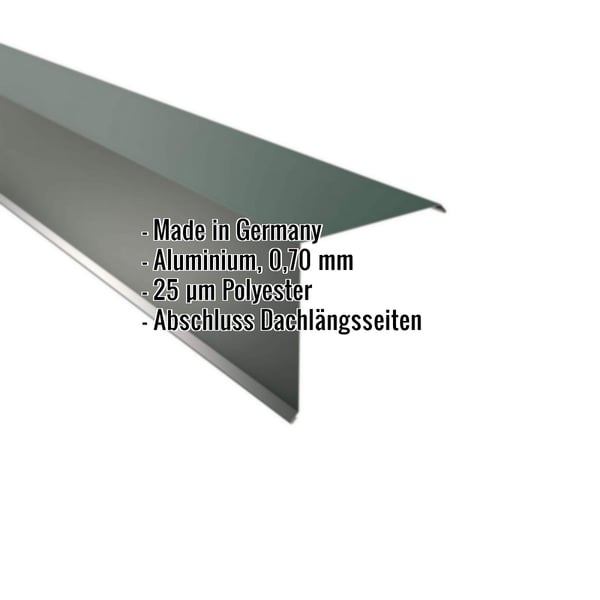 Ortgangwinkel Aluminium Moosgrün, 0,70 mm mit Polyesterbeschichtung, Eckdaten eingeblendet
