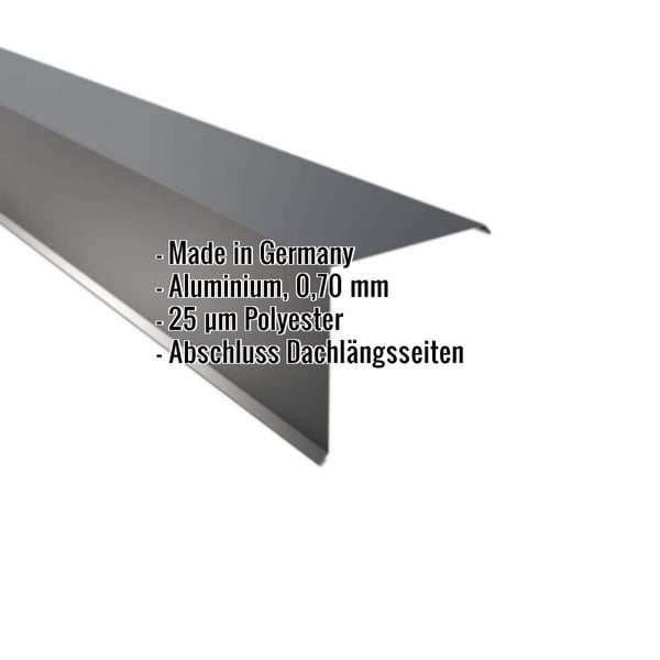 Ortgangwinkel Aluminium Anthrazitgrau, 0,70 mm, mit eingeblendeten Eckdaten und Made in Germany