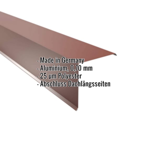 Ortgangwinkel Aluminium 0,70 mm Rotbraun RAL 8012 mit eingeblendeten Eckdaten