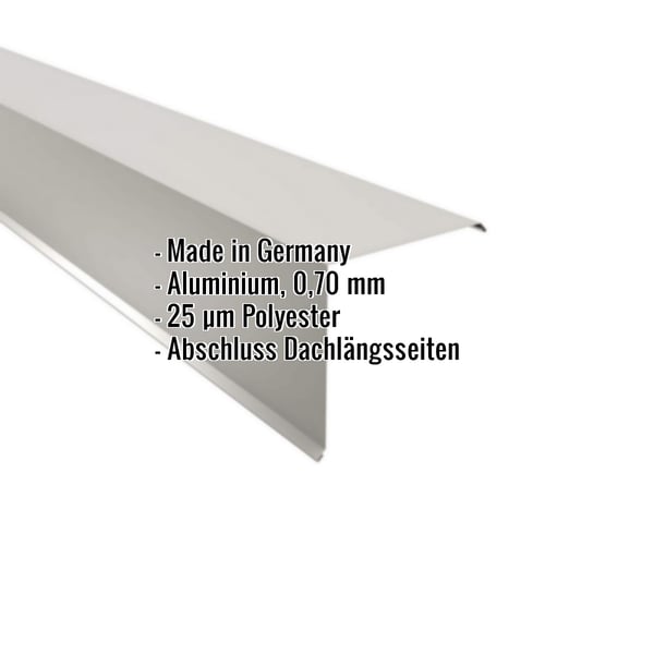 Ortgangwinkel Aluminium 0,70 mm Weißaluminium RAL 9006 mit eingeblendeten Eckdaten