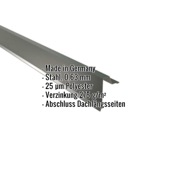 Ortgangwinkel Stehfalzprofil 33/500 Stahl 0,63 mm Chromoxidgrün mit eingeblendeten Eckdaten
