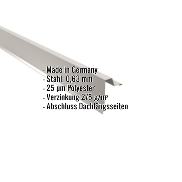 Ortgangwinkel Stehfalzprofil 33/500 Grauweiß RAL 9002 mit eingeblendeten Eckdaten Stahl 0,63 mm