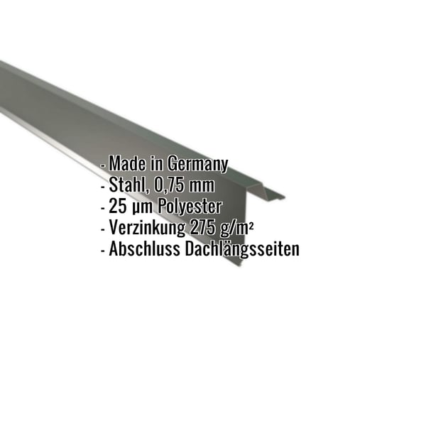 Ortgangwinkel Stehfalzprofil 33/500 Chromoxidgrün, Stahl 0,75 mm, mit eingeblendeten Eckdaten