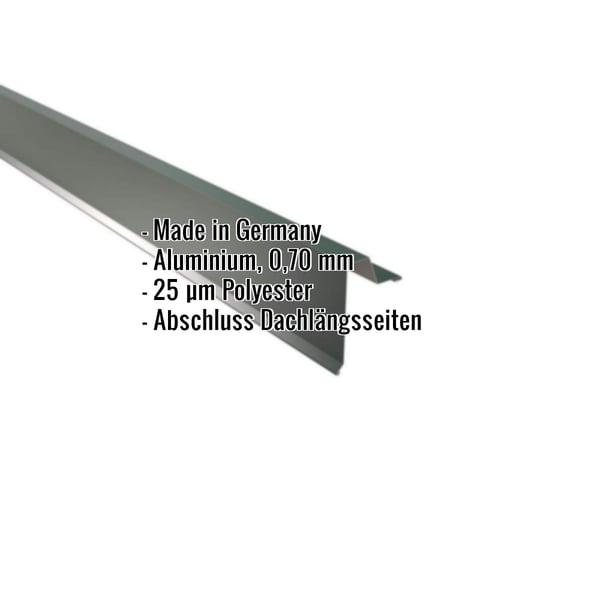 Ortgangwinkel Aluminium Moosgrün, 0,70 mm, mit eingeblendeten Eckdaten