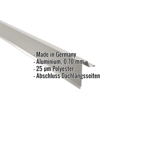 Ortgangwinkel Aluminium 0,70 mm Weißaluminium RAL 9006 mit eingeblendeten Eckdaten