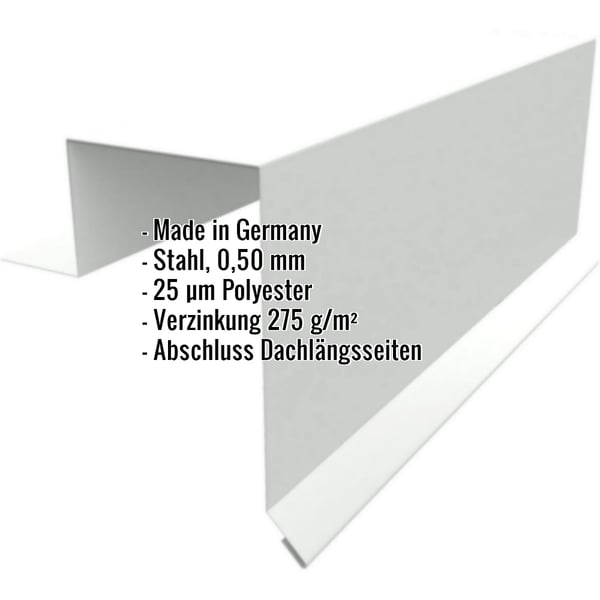 Ortgangwinkel Stehfalzprofil PD-510-S Lichtgrau mit eingeblendeten Produktdaten wie Material und Staerke